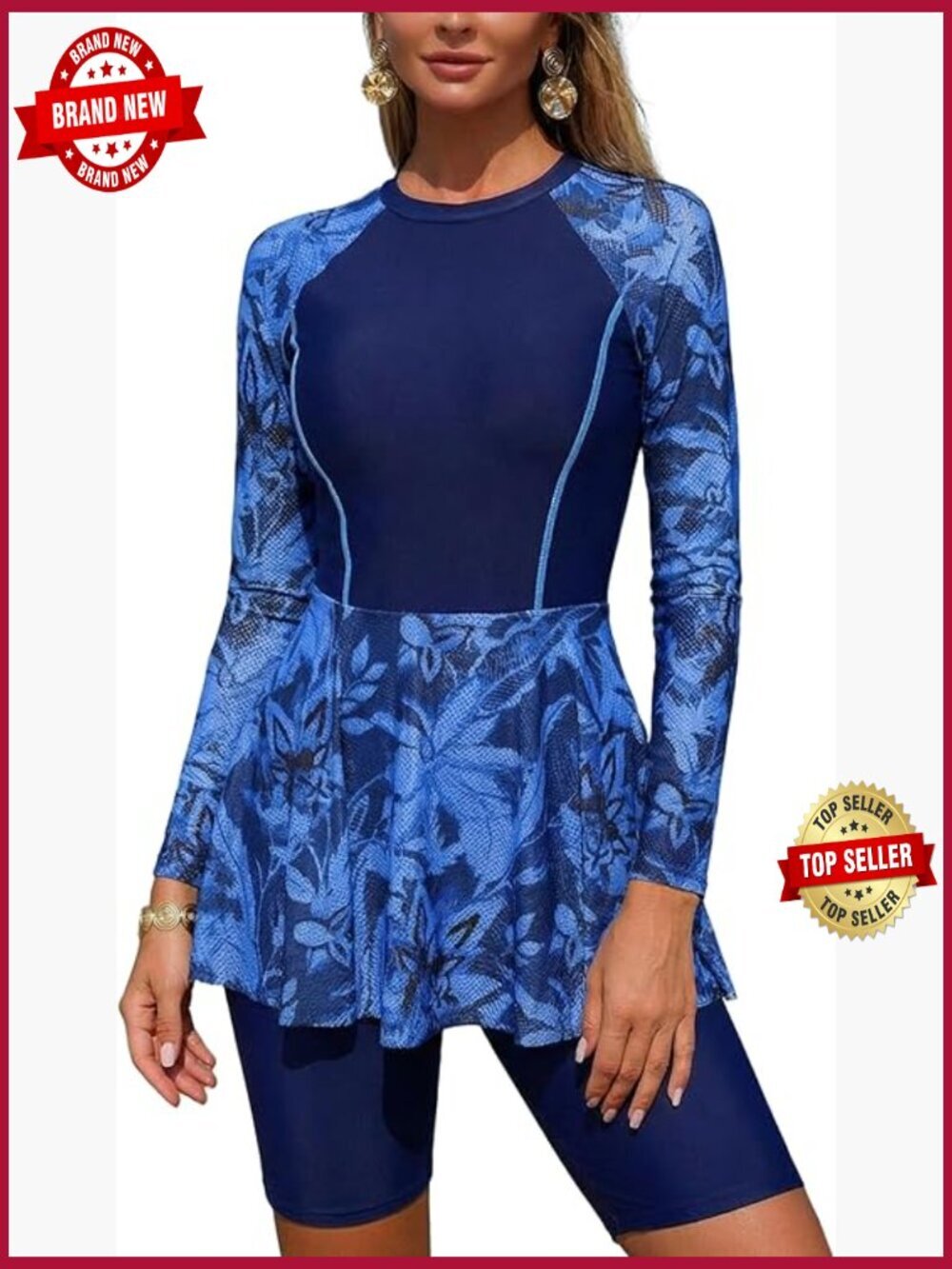 Women's Long Sleeve Rash Guard Set UPF50+ One Piece Swimsuit with Shorts
